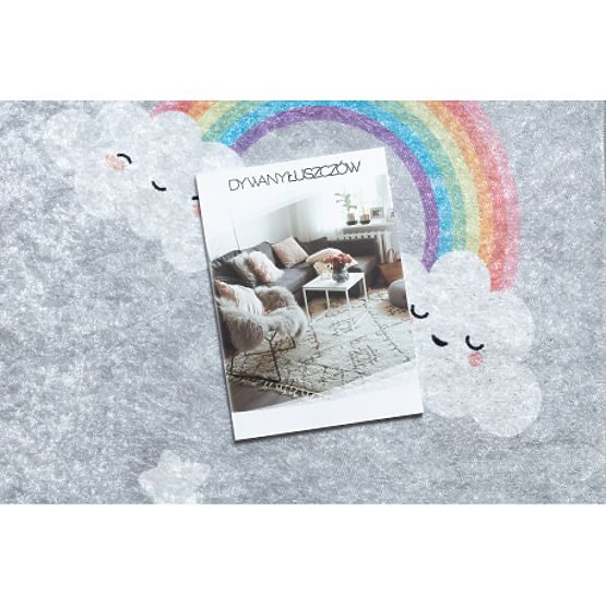 JUNIOR 52063.801 Waschbarer Teppich Regenbogen, Wolken für Kinder rutschfest - grau