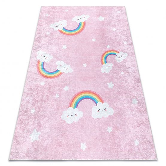 JUNIOR 52063.802 Waschmatte Regenbogen, Wolken für Kinder rutschfest - rosa