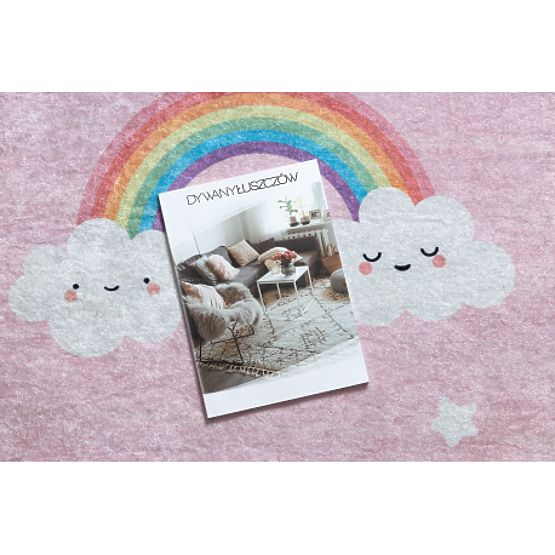 JUNIOR 52063.802 Waschmatte Regenbogen, Wolken für Kinder rutschfest - rosa