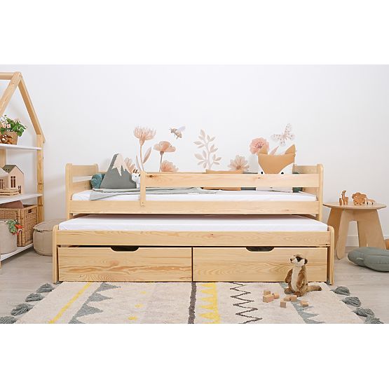 Kinderbett mit Ausziehbett und Schutz Praktik - natur