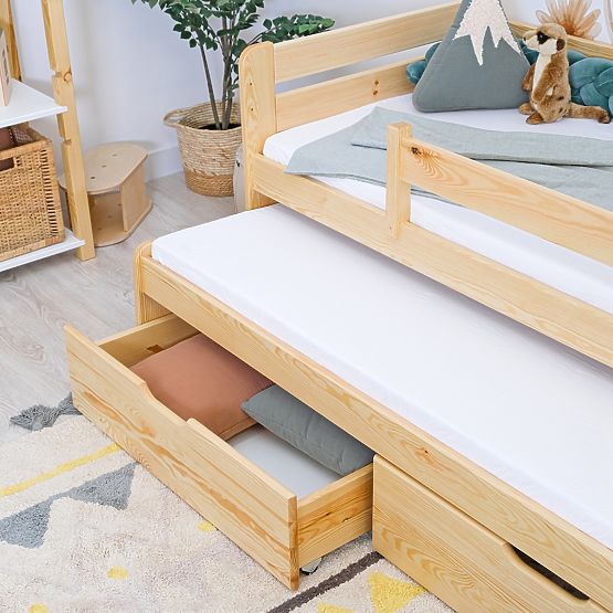 Kinderbett mit Ausziehbett und Schutz Praktik - natur