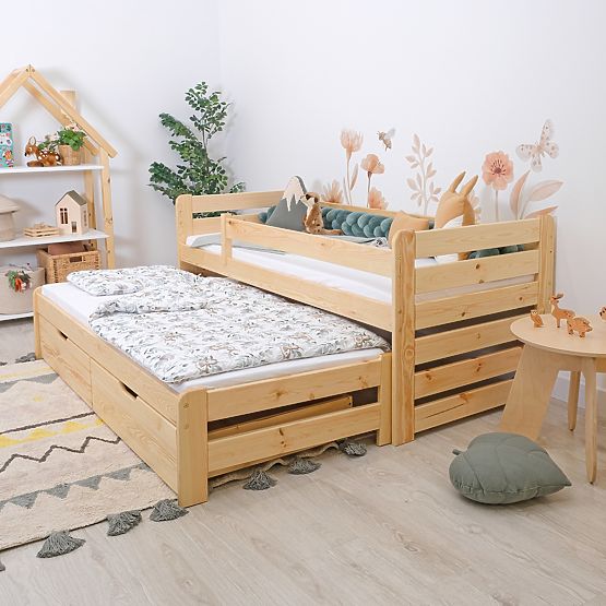 Kinderbett mit Ausziehbett und Schutz Praktik - natur