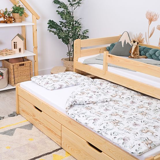 Kinderbett mit Ausziehbett und Schutz Praktik - natur