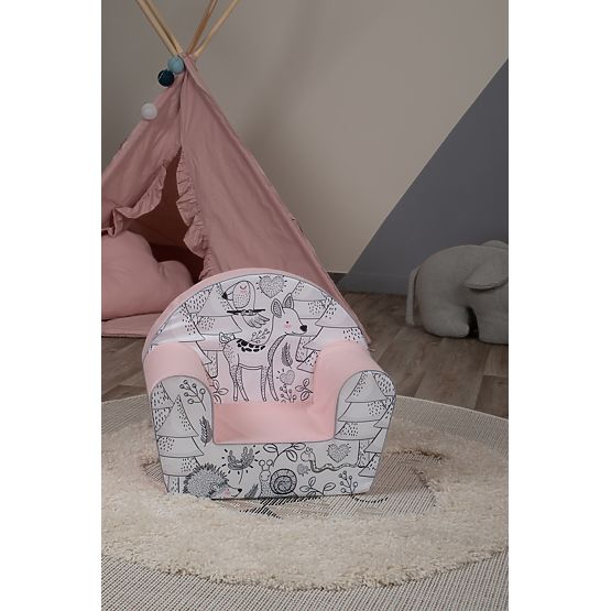 Kinderstuhl Waldtiere - rosa-schwarz-weiß