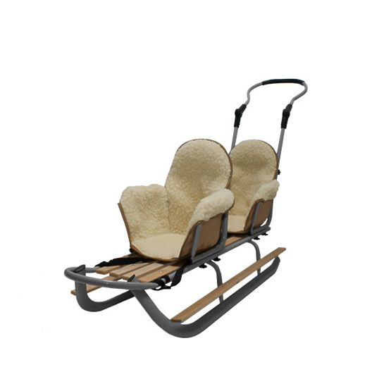 Graue Schlitten für Zwillinge Duo - verschiedene Sitzfarben