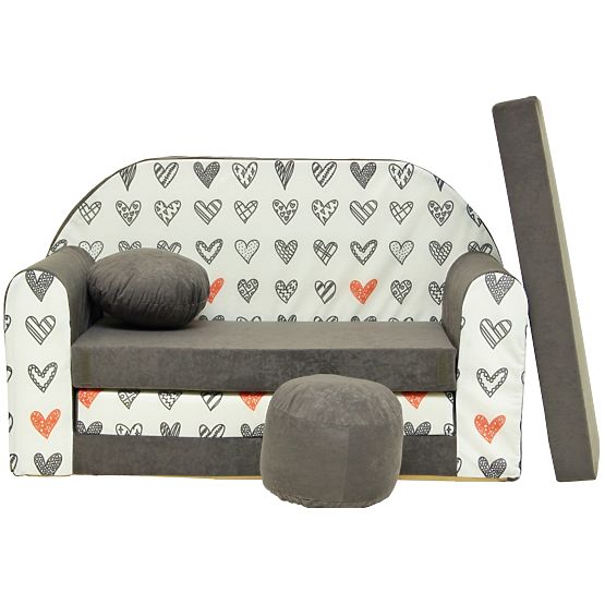 Kinder Sofa Grey hearts