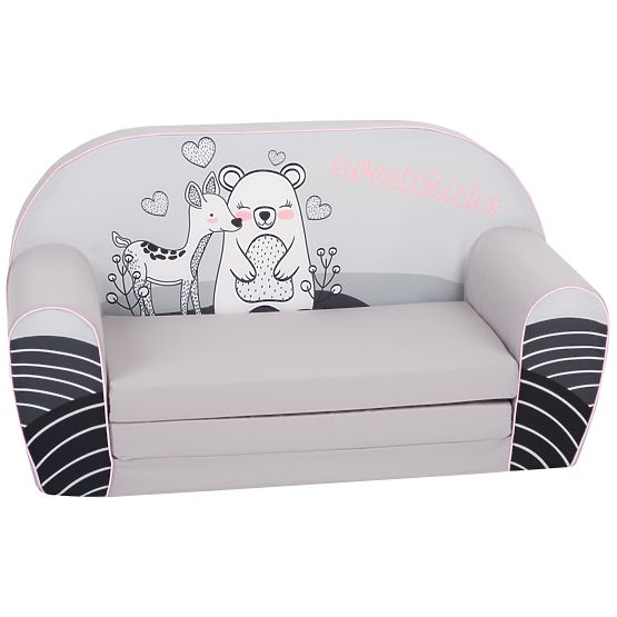 Kinder Sofa Hirschkalb und Teddybär - grau