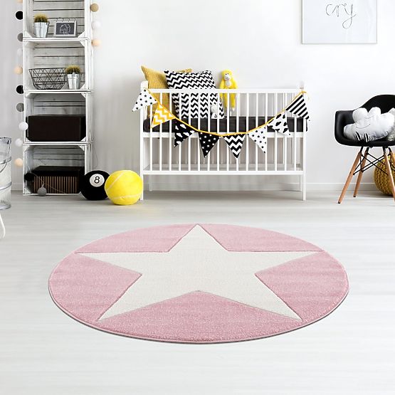 Kinder Teppich STAR rosa/weiß