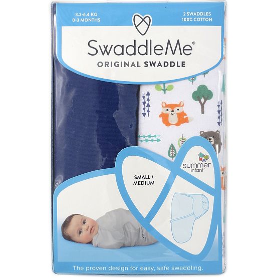 Kinder Wickeldeckchen SwaddleMe S blau / wald Motiv 2ks