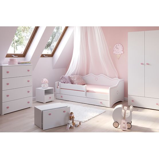Kinderbett EMMA mit Schublade und Schutzgitter 140x70 rosa