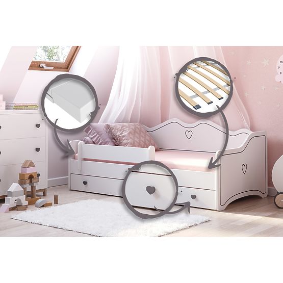 Kinderbett EMMA mit Schublade und Schutzgitter 160x80 grau