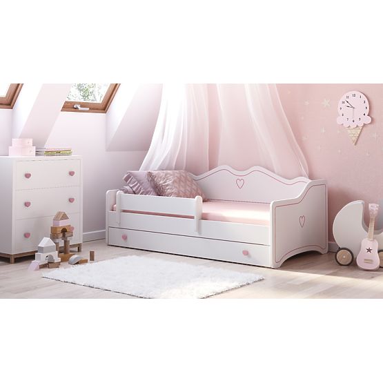 Kinderbett EMMA mit Schublade und Schutzgitter 160x80 rosa