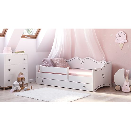 Kinderbett EMMA mit Schublade und Schutzgitter 180x80 grau