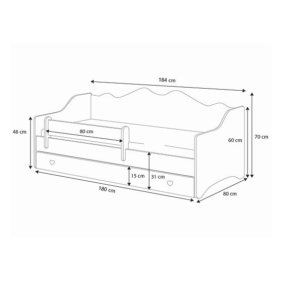 Kinderbett EMMA mit Schublade und Schutzgitter 180x80 grau