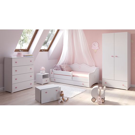 Kinderbett EMMA mit Schublade und Schutzgitter 180x80 rosa