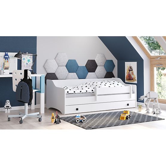 Kinderbett ERYK mit Schublade und Schutzgitter 160x80 schwarze Griff