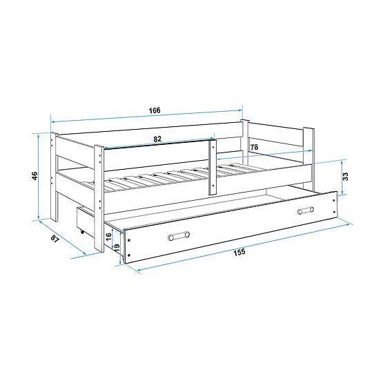 Kinderbett HUGO 160x80 cm - grau