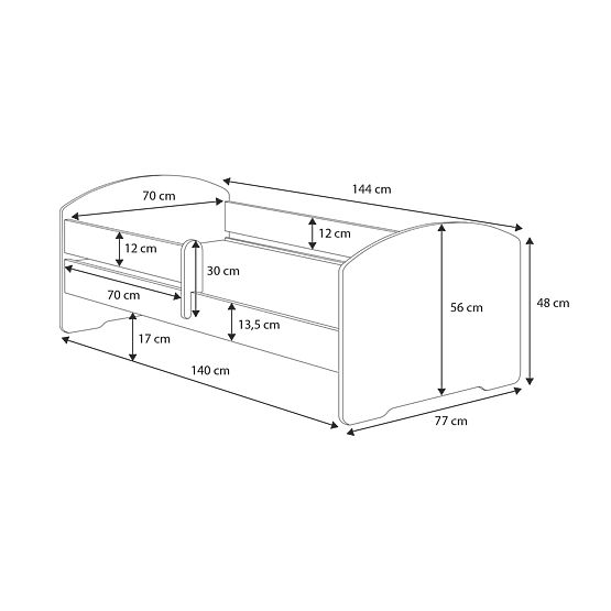 Kinderbett MAX mit Schublade und Schutzgitter 140x70