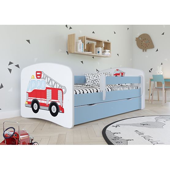 Kinderbett mit Rausfallschutz Ourbaby - Feuerwehrauto - blau