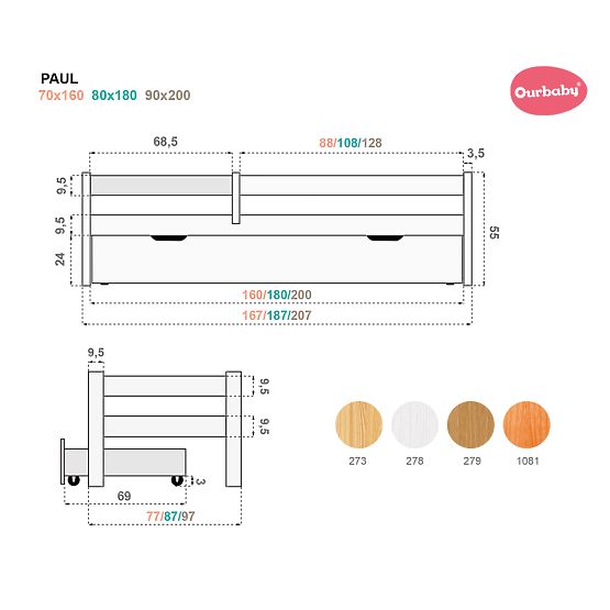 Kinderbett Paul mit Rausfallschutz - Buche