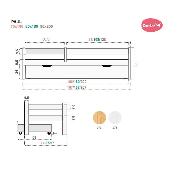 Kinderbett Paul mit Rausfallschutz - weiß