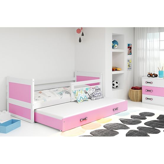Kinderbett mit Zusatzbett ROCKY - weiß/pink