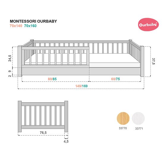 Niedriges Kinderbett Montessori Ourbaby - natur