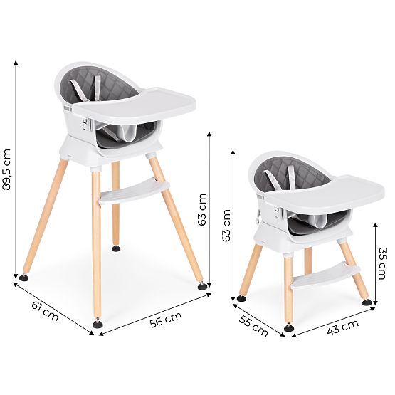 Kinderhochstuhl 6-in-1 mit gestepptem Bezug und grauem Tablett ECOTOYS