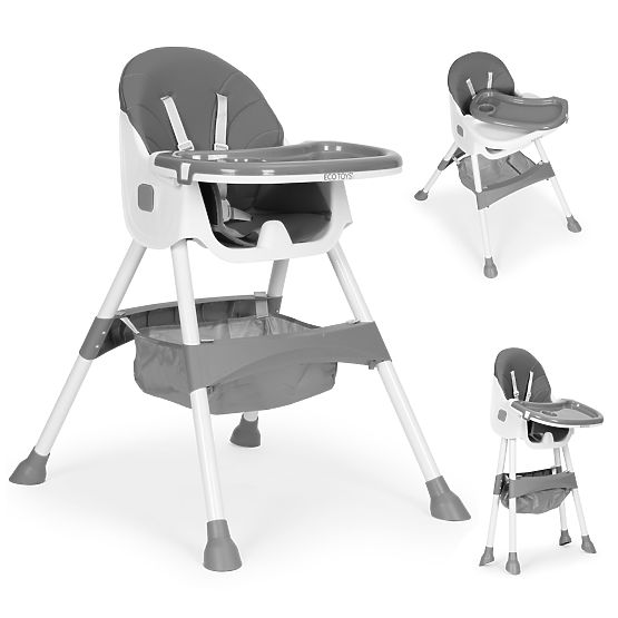 Kinderhochstuhl mit Tablett, Korb, 5-Punkt-Gurten, grau ECOTOYS