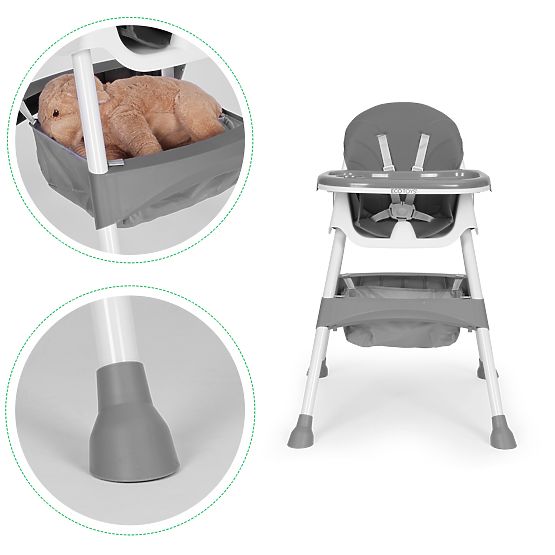 Kinderhochstuhl mit Tablett, Korb, 5-Punkt-Gurten, grau ECOTOYS