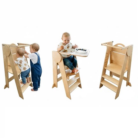 Kinderhochstuhl und Lernturm 2-in-1 - natur