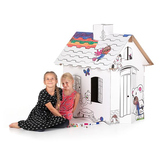 Kinderkartonhaus mit Schornstein - Bär