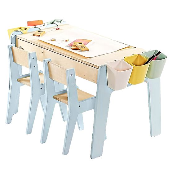 Kindermöbelset Tisch und zwei Stühle mit Zubehör - Blau