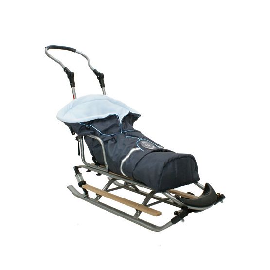 Kinderschlitten mit Fußsack und Stoßdämpfern