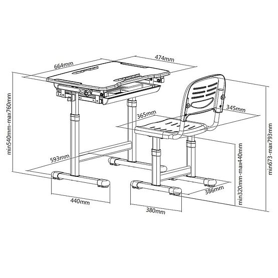 Kinderschreibtisch + Stuhl BAMBINO - verschiedene Farben