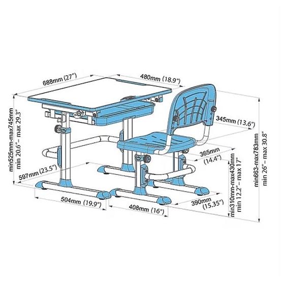 Kinderschreibtisch + Stuhl CUBBY LUPIN - blau