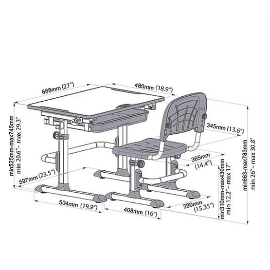 Kinderschreibtisch + Stuhl CUBBY LUPIN - grau