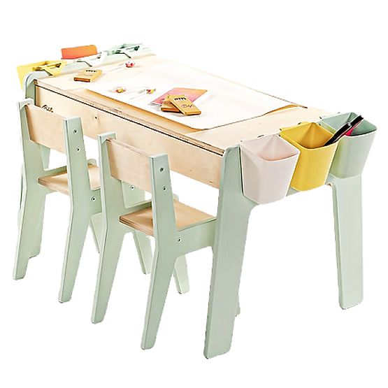Kinderset Tisch und zwei Stühle mit Zubehör - Mintgrün