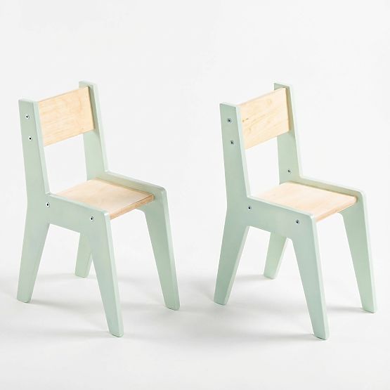 Kinderset Tisch und zwei Stühle mit Zubehör - Mintgrün