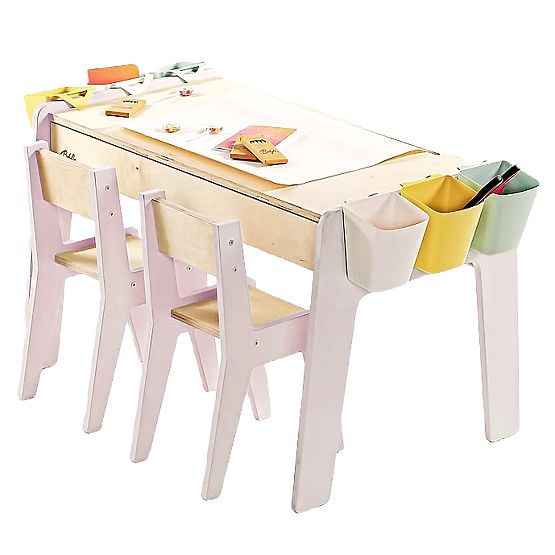 Kinderset Tisch und zwei Stühle mit Zubehör - rosa
