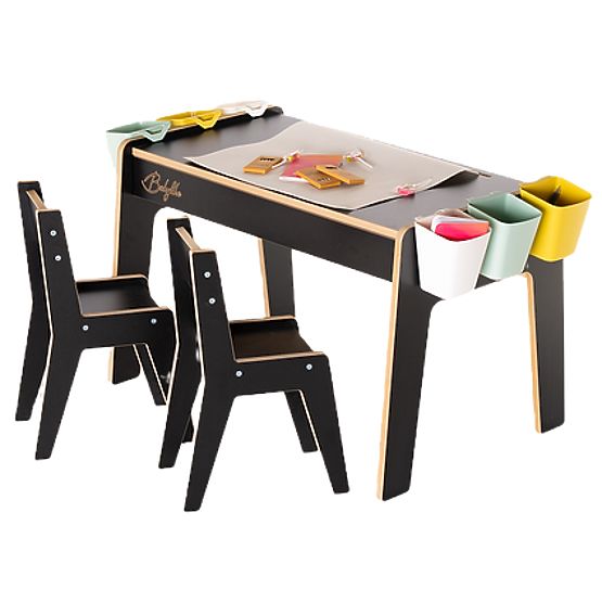 Kinderset Tisch und zwei Stühle mit Zubehör - schwarz