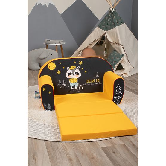 Kindersofa Waschbär - schwarz-gelb