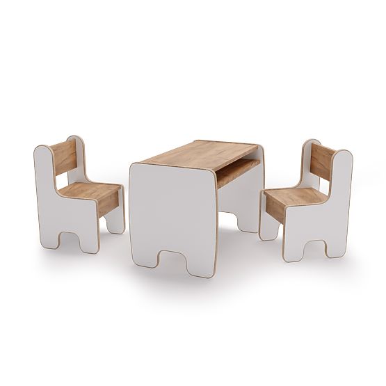 Kindertisch Timi und zwei Stühle MDF Farbe Weiß / Eiche Craft Gold