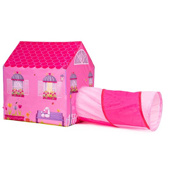 Kinderzelt mit Tunnel - rosa Haus
