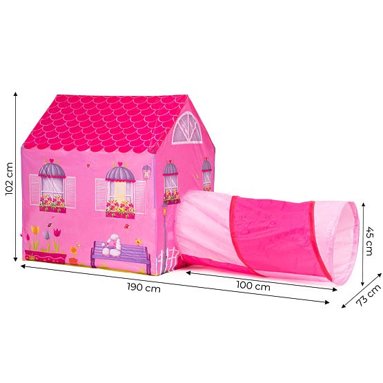 Kinderzelt mit Tunnel - rosa Haus