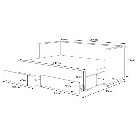Klappbett HELIOS 200x80 cm - weiß
