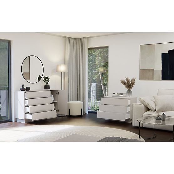 Kommode AMBER 1D4S Schrank 1 Tür 4 Schubladen für Schlafzimmer Wohnzimmer KASCHMIR Beige