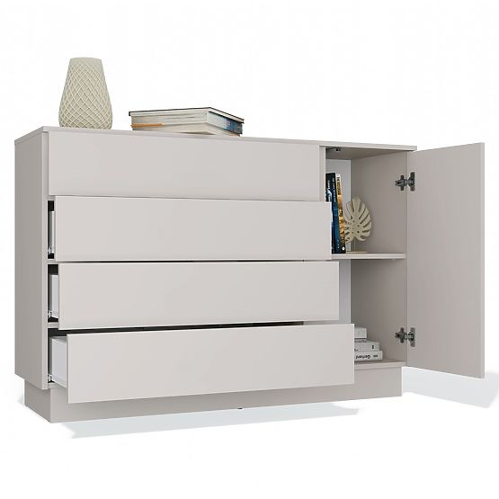Kommode AMBER 1D4S Schrank 1 Tür 4 Schubladen für Schlafzimmer Wohnzimmer KASCHMIR Beige