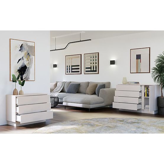 Kommode AMBER 3S Schrank 3 Schubladen für Schlafzimmer Wohnzimmer KASCHMIR Beige