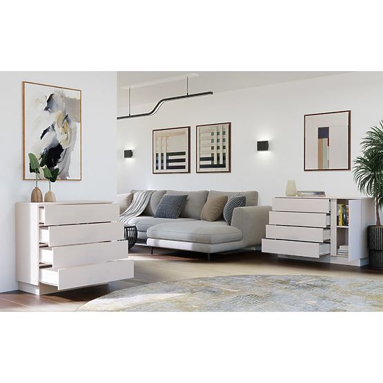 Kommode AMBER 4S Schrank 4 Schubladen für Schlafzimmer Wohnzimmer KASCHMIR Beige